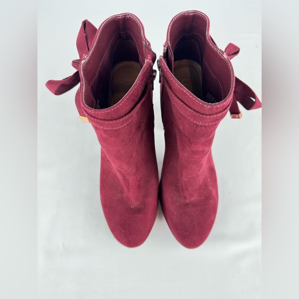 LC by Lauren Conrad Maroon Zippered Booties with Bow Detail - Picture 5 of 7